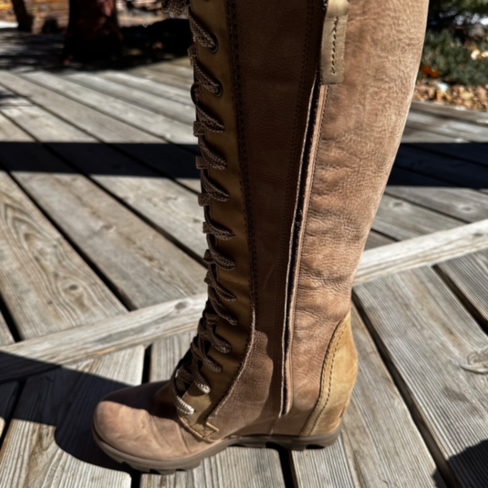 SOREL Joan of Arctic Wedge II Boots Tall Women's Beige Lace Up Size 8.5 - Picture 8 of 14